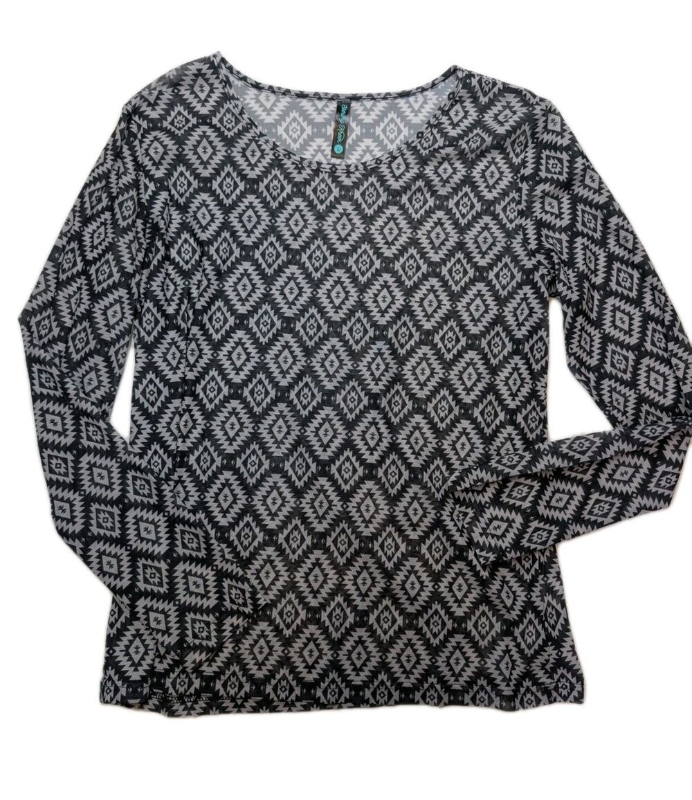 Sterling Kreek Sheer Mesh Top Womens Large Aztec Western Stretch